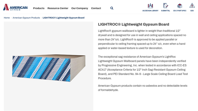 LIGHTROC® Lightweight Gypsum Board