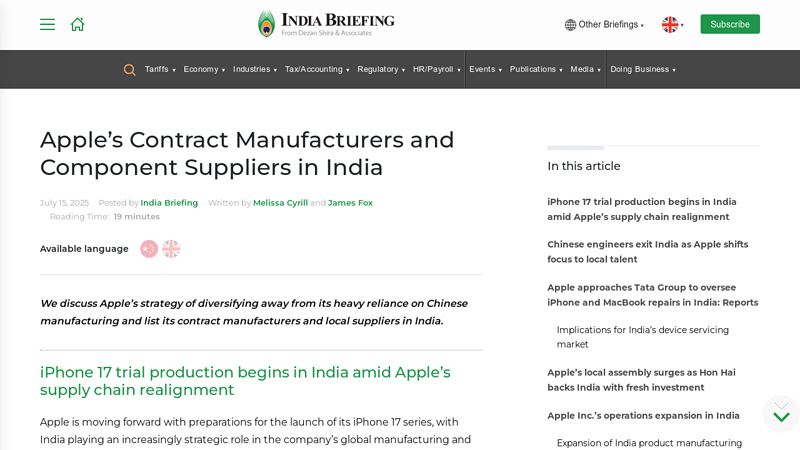 List of Apple Contract Manufacturers and Suppliers in India