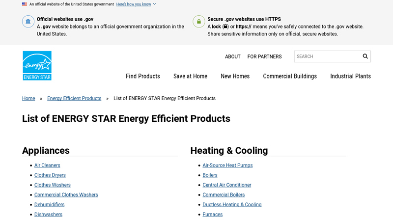 List of ENERGY STAR Energy Efficient Products