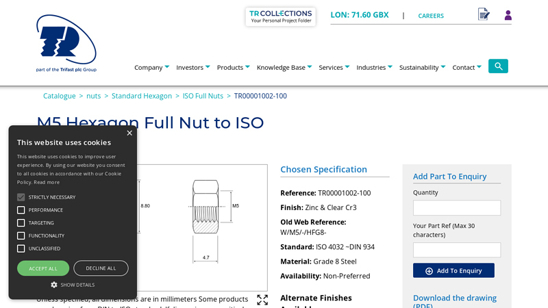 M5 Hexagon Full Nut to ISO