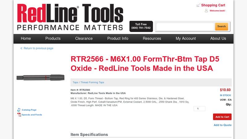 M6X1.00 Form Thread Bottom Tap D5 Oxide