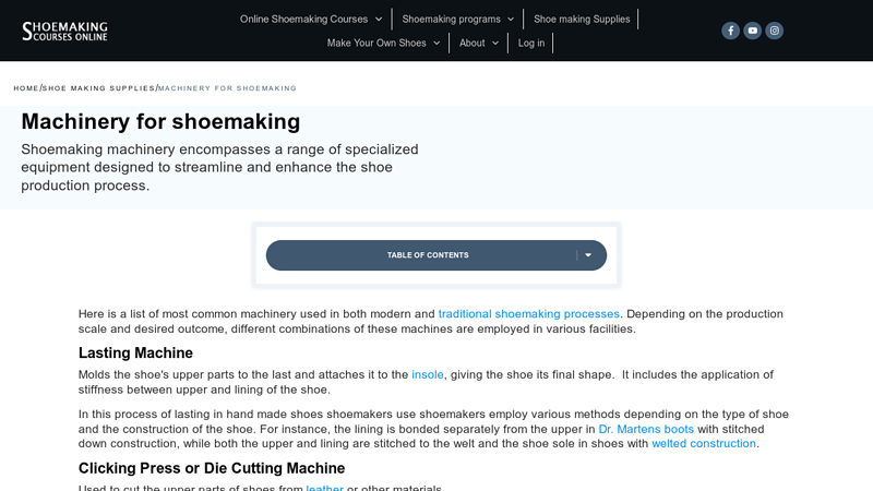 Machinery for shoemaking