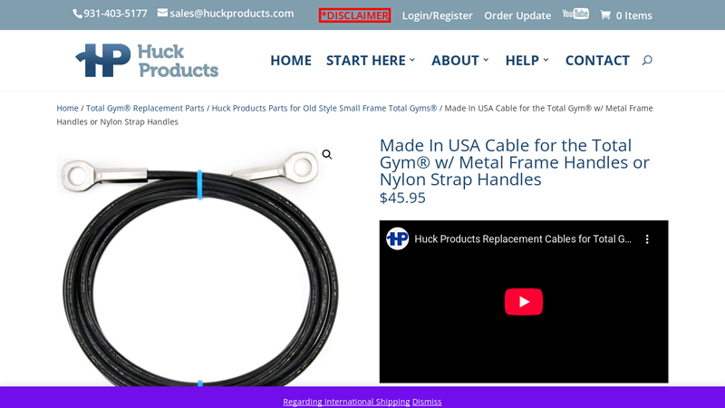 Made In USA Cable for the Total Gym® w/ Metal Frame Handles or ...