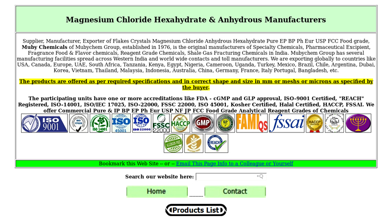 Magnesium Chloride Hexahydrate & Anhydrous Manufacturers