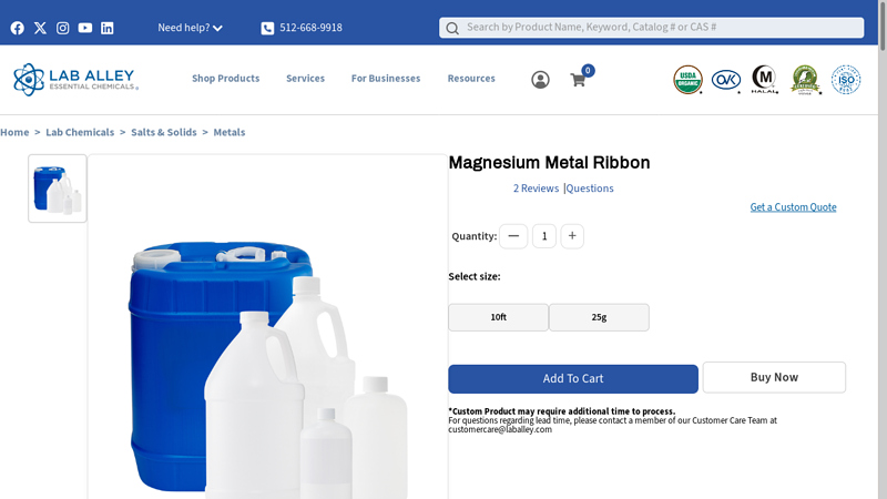 Magnesium Metal Ribbon