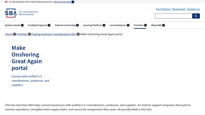 Make Onshoring Great Again portal