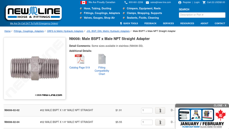 Male BSPT x Male NPT Straight Adapter