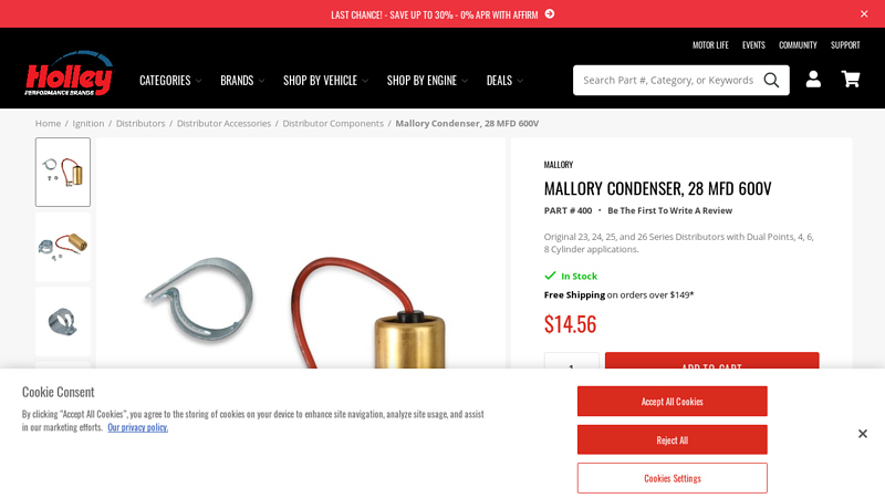 Mallory Condenser, 28 MFD 600V