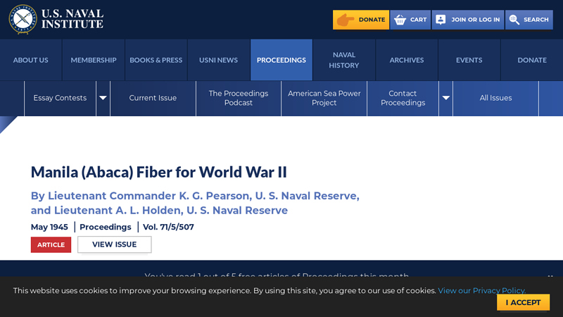 Manila (Abaca) Fiber for World War II