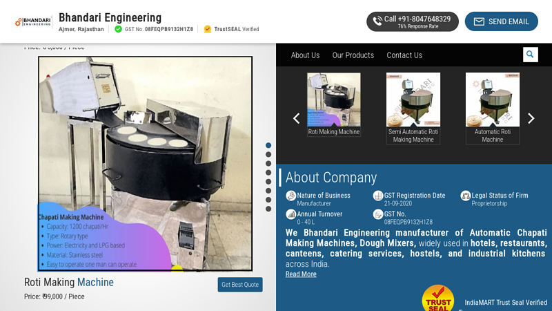 Manufacturer of Chapati Roti Making Machine & Chapati Pressing ...