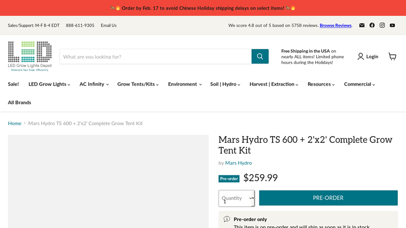 Mars Hydro TS 600 + 2'x2' Complete Grow Tent Kit