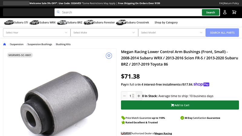 Megan Racing Lower Control Arm Bushings (Front, Small)