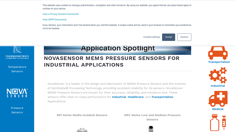 MEMS Pressure Sensors for Industrial Applications