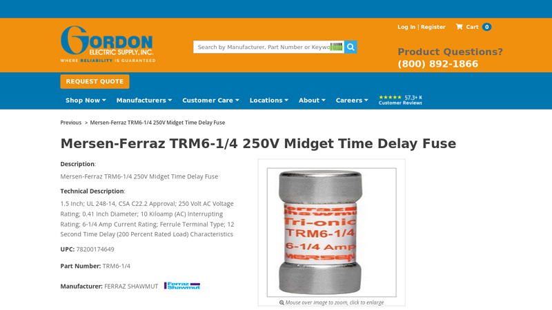 Mersen-Ferraz TRM6-1/4 250V Midget Time Delay Fuse