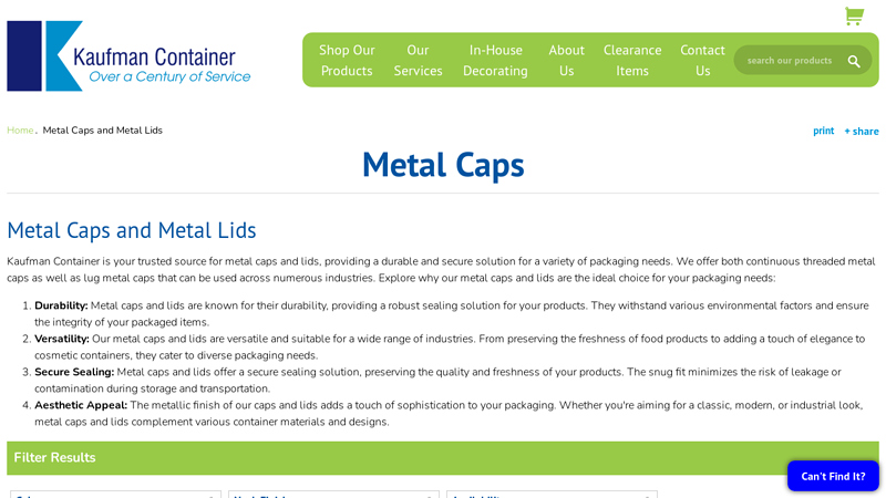 Metal Caps - CT and Lug Metal Lids