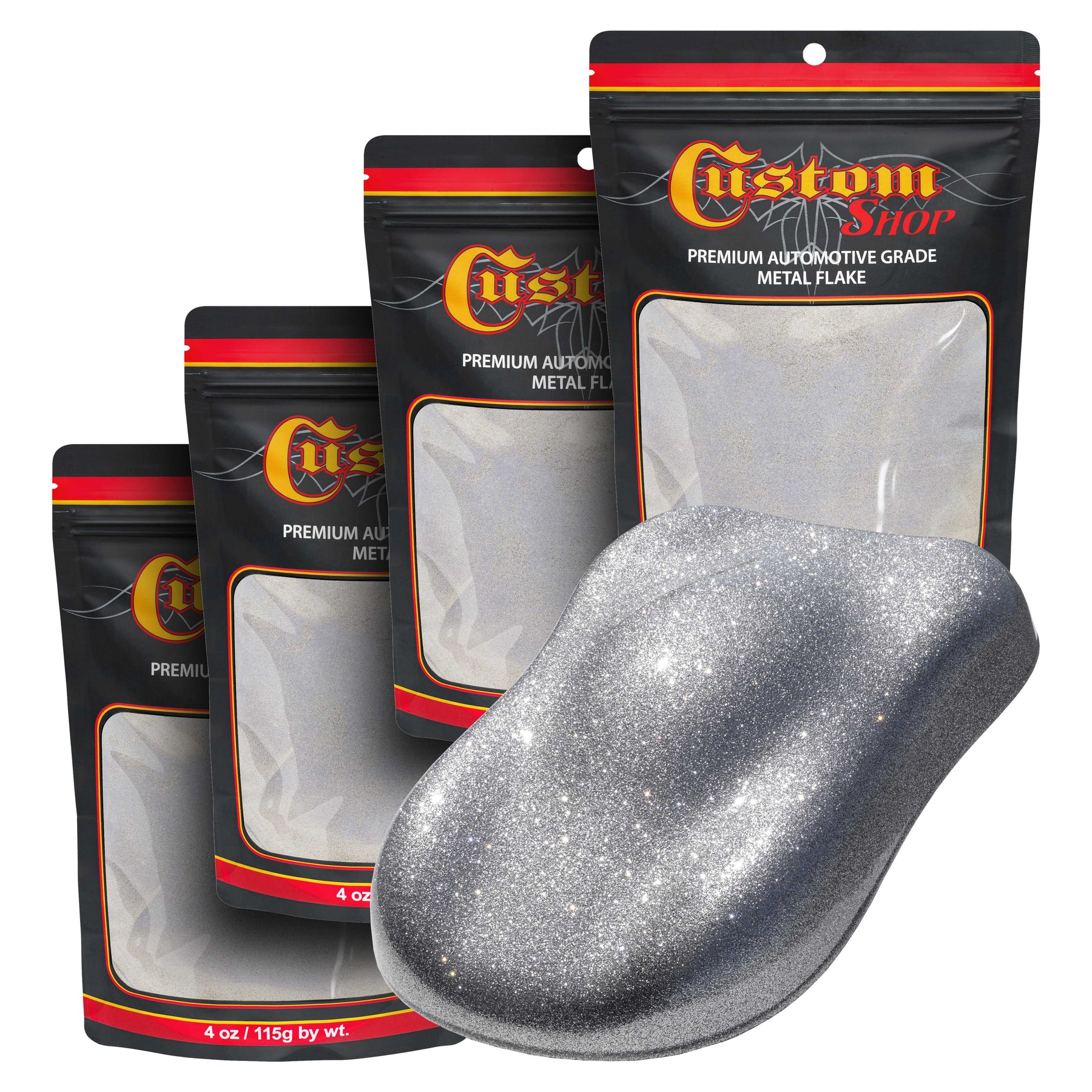 Metal Flake for Automotive Paint, Chrome Silver, 4oz (4 Pack) 16oz Tot