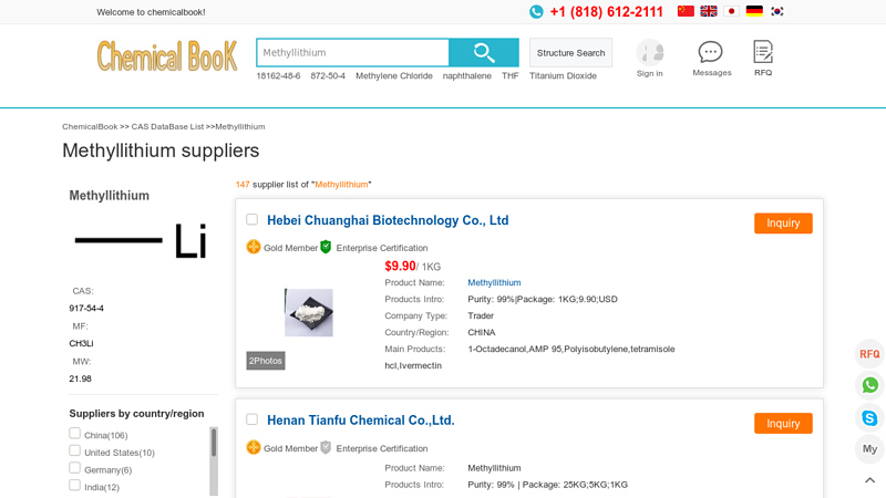 Methyllithium manufacturers and suppliers