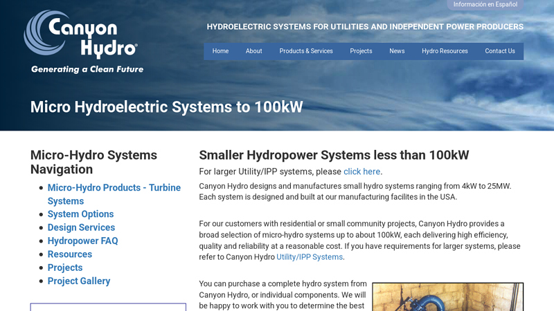 Micro Hydroelectric Systems to 100kW