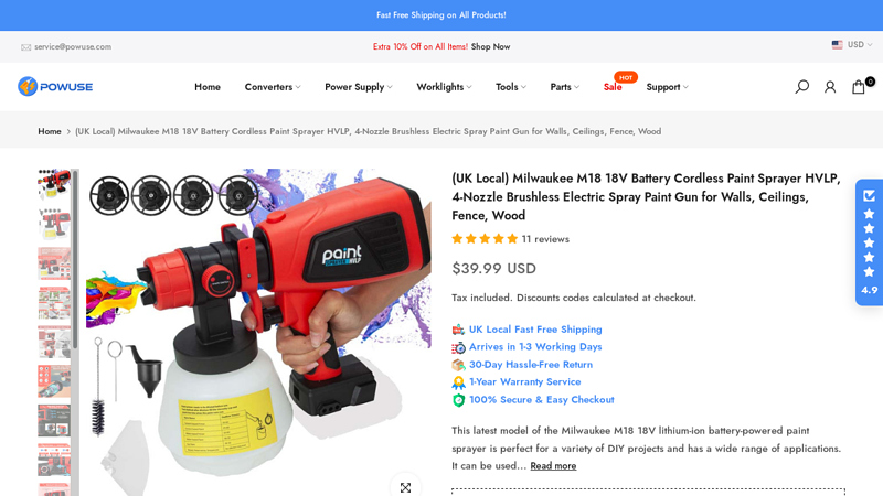 Milwaukee M18 18V Battery Cordless Paint Sprayer HVLP