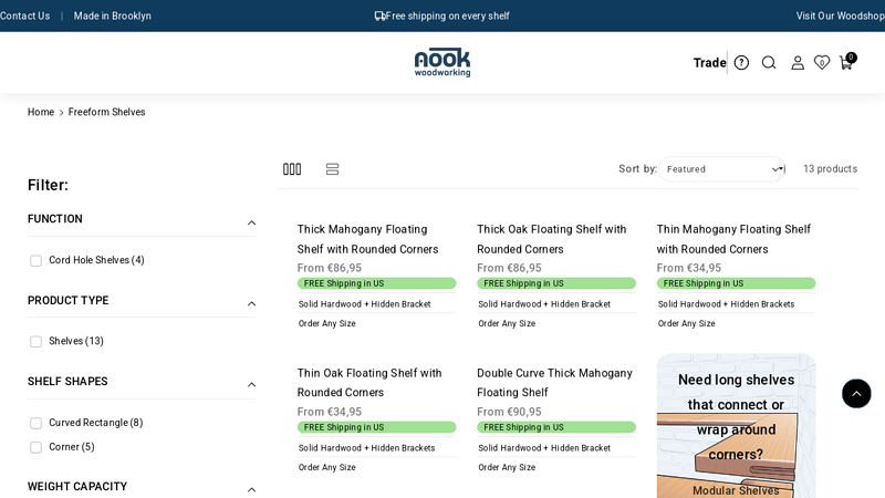 Modern Wall Shelf in Solid Wood