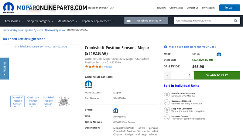 Mopar Crankshaft Position Sensor - 5149230AA