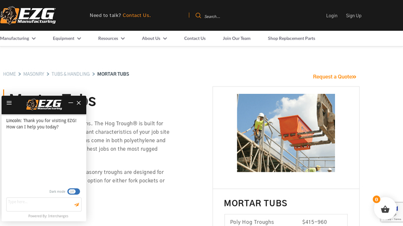 Mortar Tubs for Masonry Material