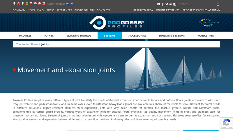 Movement and expansion joints for outdoor e indoor