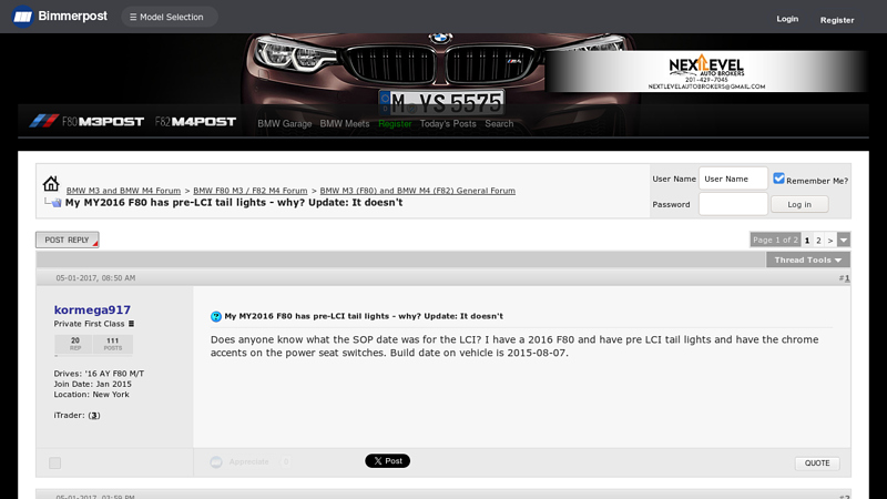 My MY2016 F80 has pre