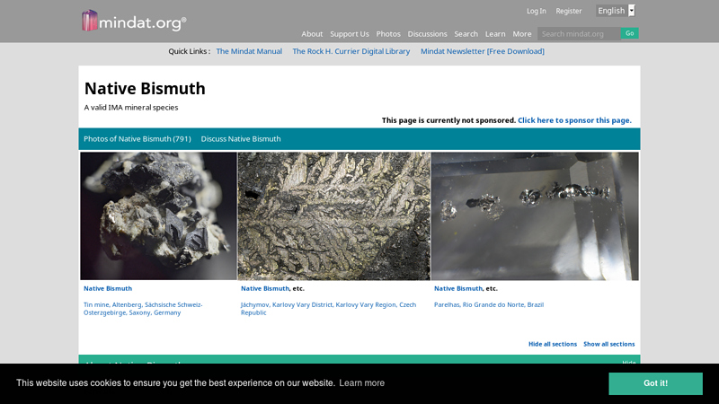 Native Bismuth: Mineral information, data and localities.