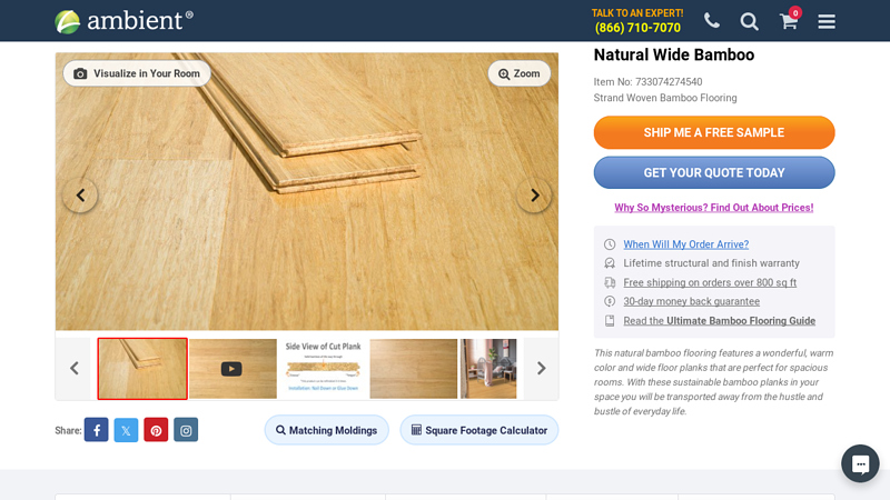 Natural Wide Plank Solid Solid T&G Bamboo Floor