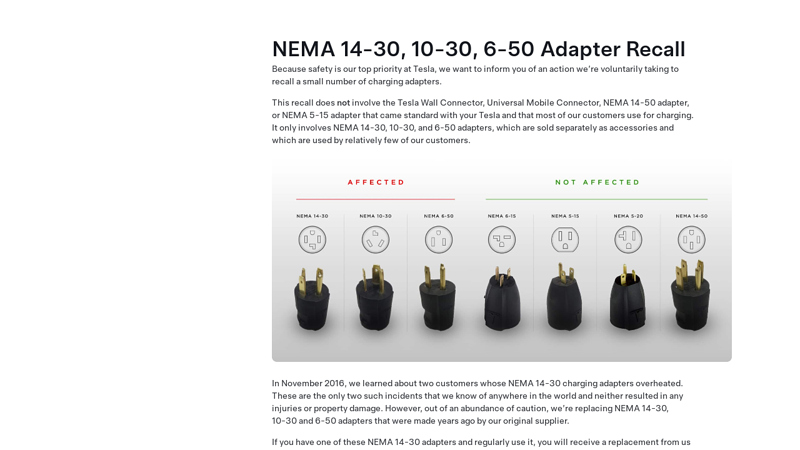 NEMA 14-30, 10-30, 6-50 Adapter Recall