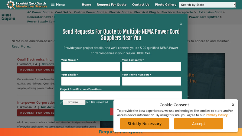 NEMA Power Cord Manufacturers Suppliers