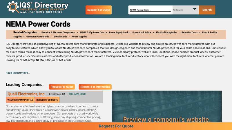 NEMA Power Cord Manufacturers Suppliers