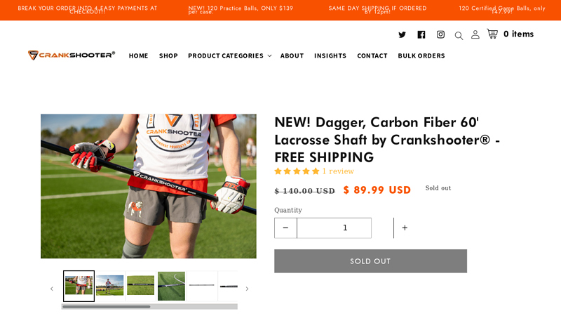 NEW! Dagger, Carbon Fiber 60' Lacrosse Shaft by Crankshooter