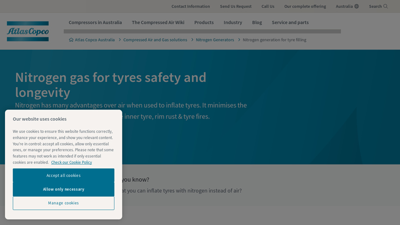 Nitrogen generation for tyre filling
