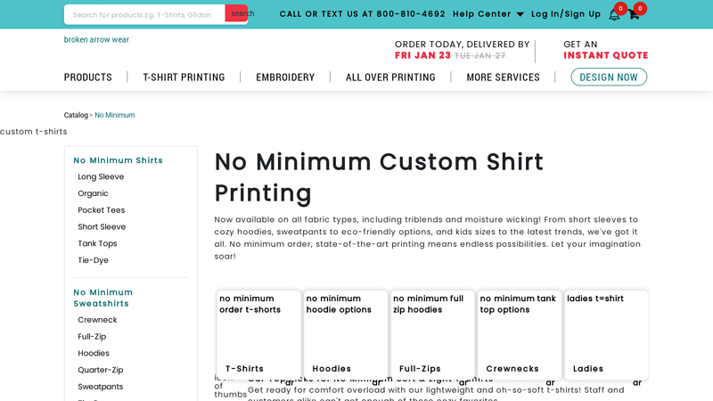 No Minimum Order Online custom t-shirts