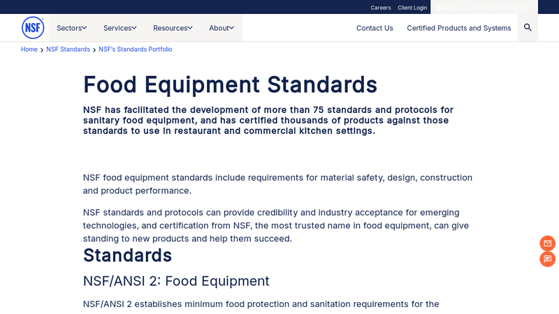 NSF Food Equipment Standards