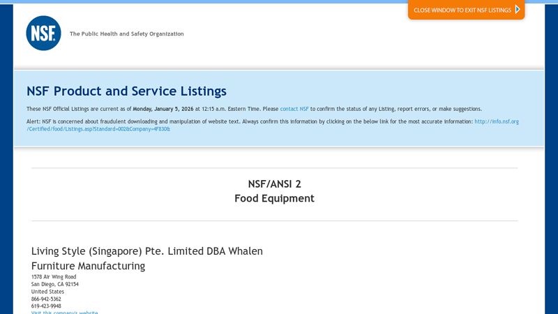 NSF Product and Service Listings