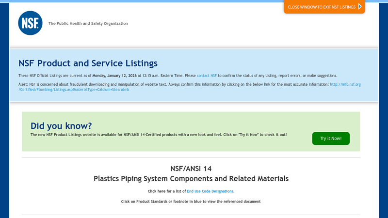 NSF Product and Service Listings