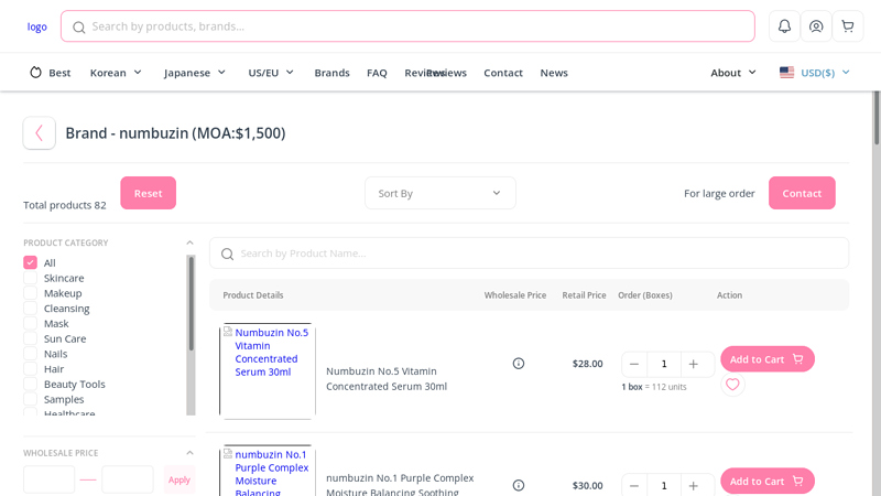 numbuzin Korean Skincare Brand Wholesale