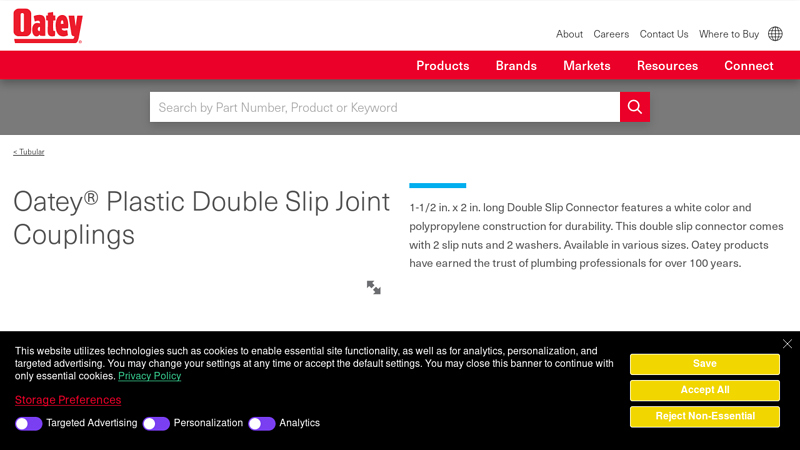Oatey® Plastic Double Slip Joint Couplings