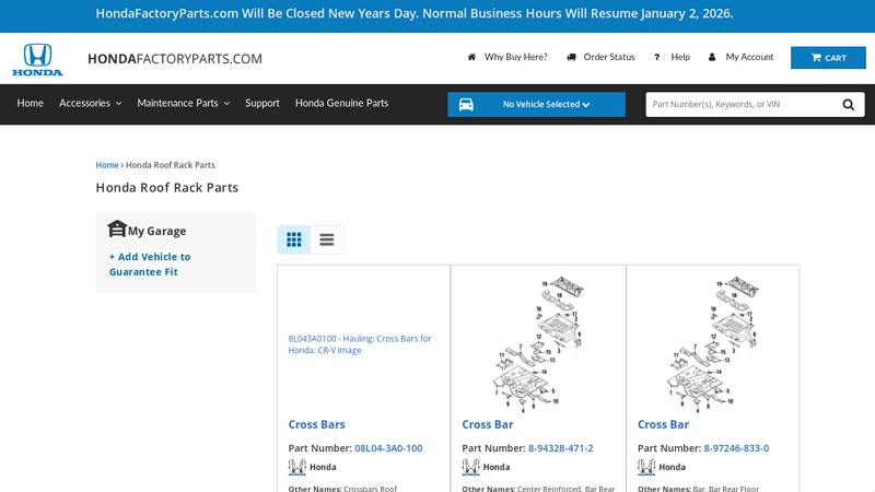 OEM Honda® Roof Rack Parts