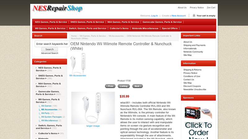 OEM Nintendo Wii Wiimote Remote Controller & Nunchuck (White)