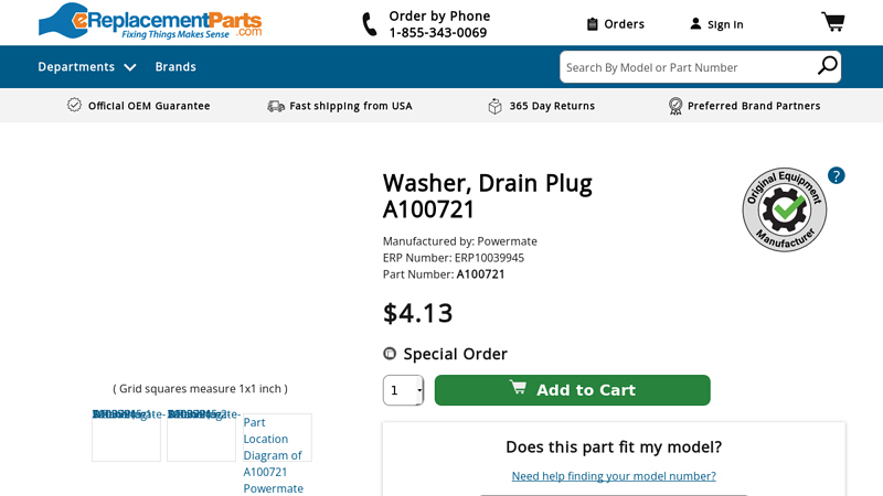 OEM Powermate A100721 Washer, Drain Plug