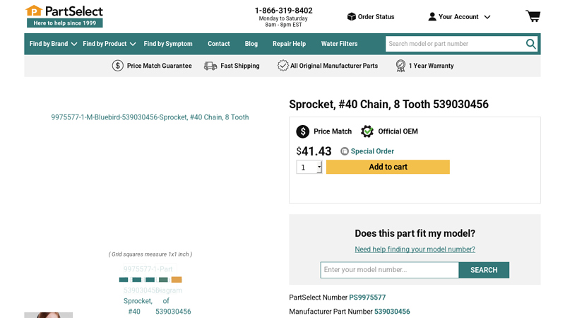 Official Bluebird 539030456 Sprocket, #40 Chain, 8 Tooth