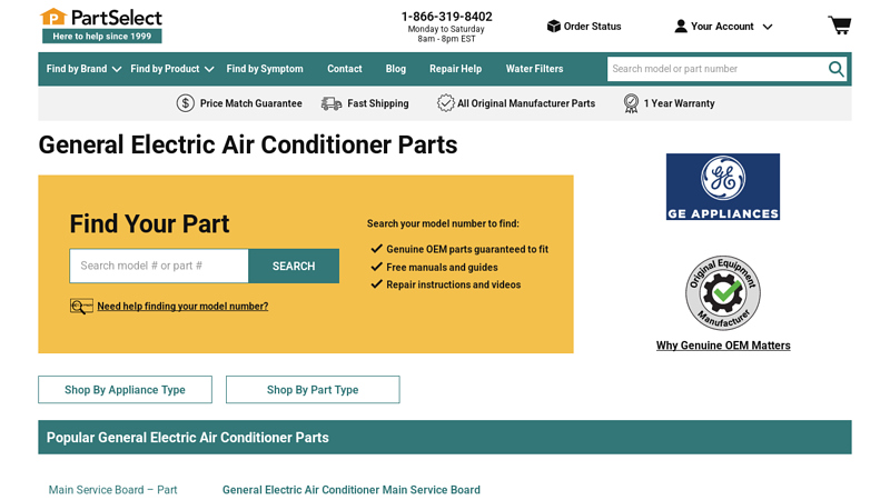 Official General Electric Air Conditioner Parts