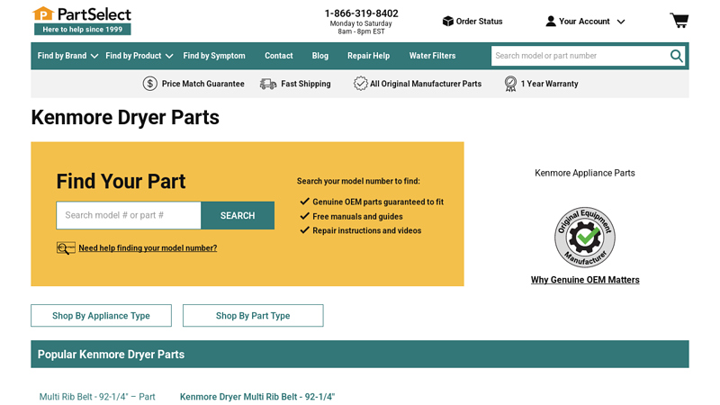 Official Kenmore Dryer Parts