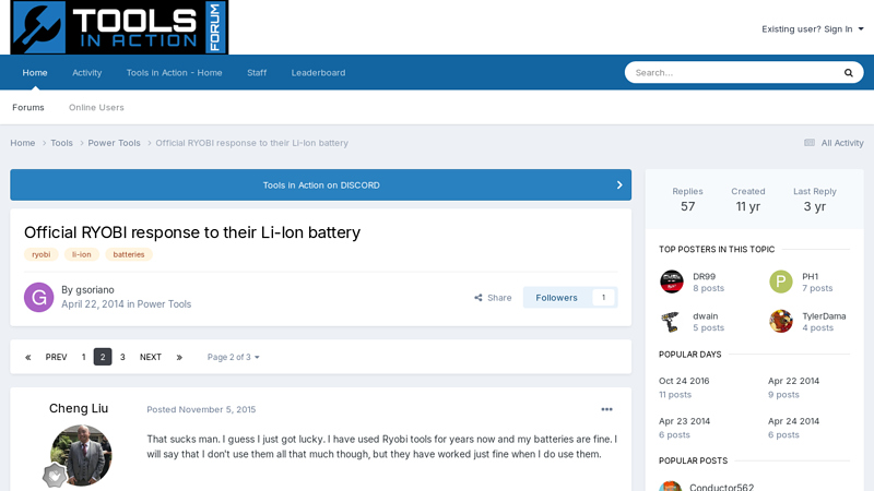 Official RYOBI response to their Li