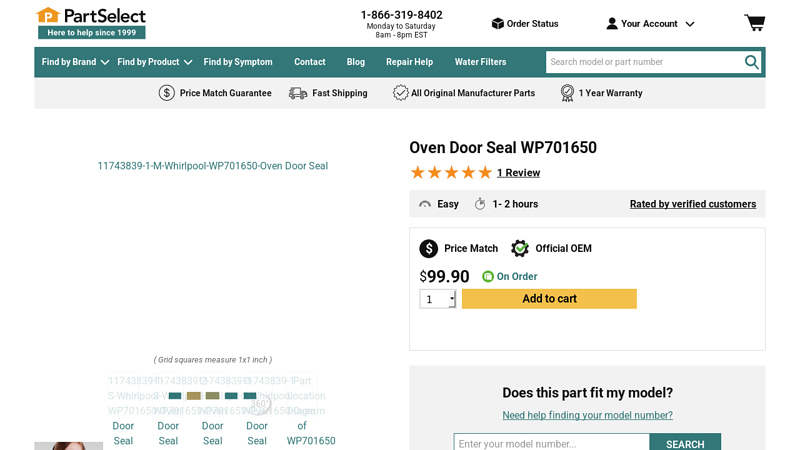 Official Whirlpool WP701650 Oven Door Seal