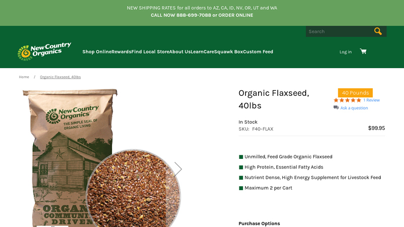 Organic Flaxseed, 40lbs